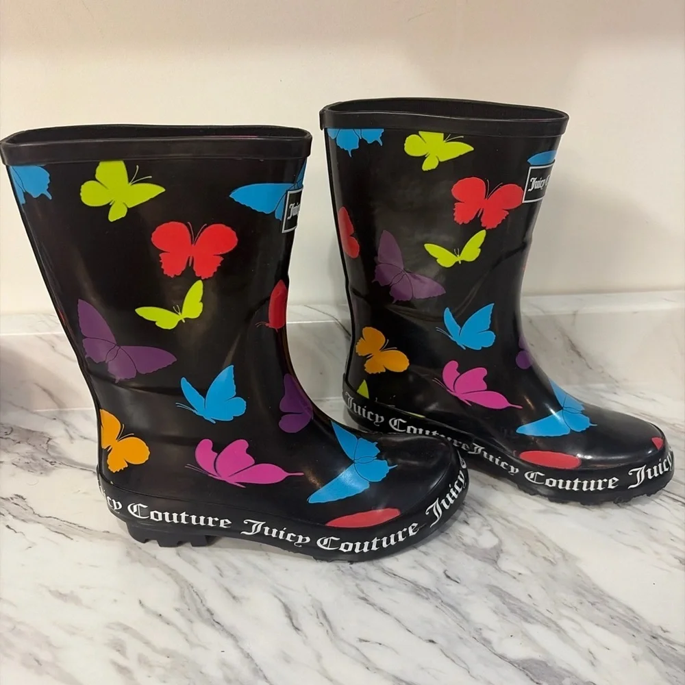 Juicy Couture Kids Boots - Black with Colorful Butterflies